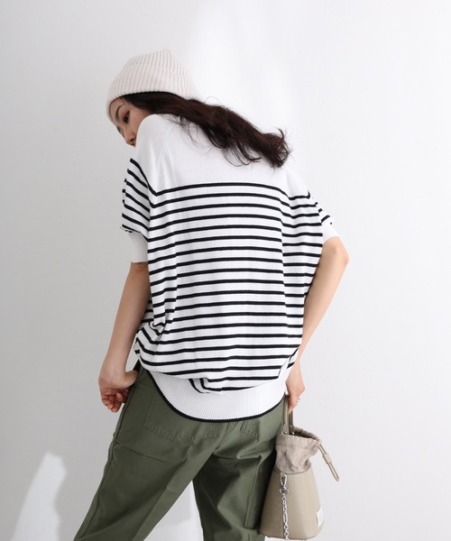ElegChic（エレグシック）の「パネルボーダードルマンニット（ニット/セーター・レディース・ブラック/オフホワイト/ネイビー・M/XL/4L）」の14枚目の写真