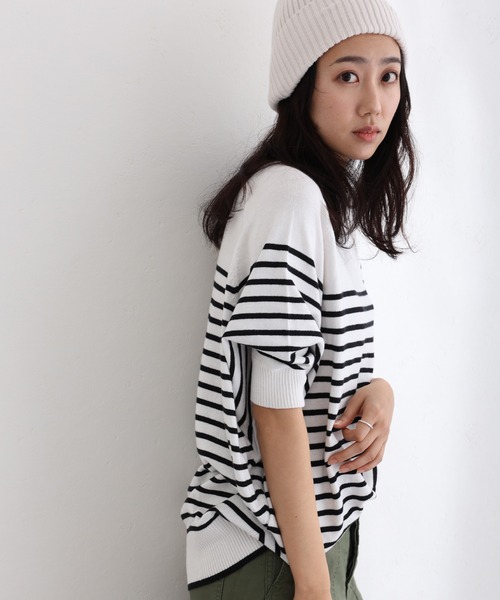 ElegChic（エレグシック）の「パネルボーダードルマンニット（ニット/セーター・レディース・ブラック/オフホワイト/ネイビー・M/XL/4L）」の15枚目の写真