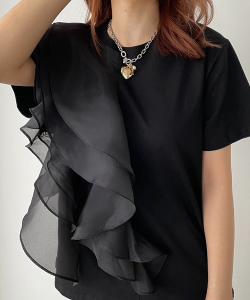antic rag（アンティックラグ）の「オーガンジーフリルTシャツ（Tシャツ/カットソー・レディース・ホワイト/ブラック・FREE）」の9枚目の写真