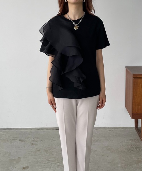 antic rag（アンティックラグ）の「オーガンジーフリルTシャツ（Tシャツ/カットソー・レディース・ホワイト/ブラック・FREE）」の5枚目の写真