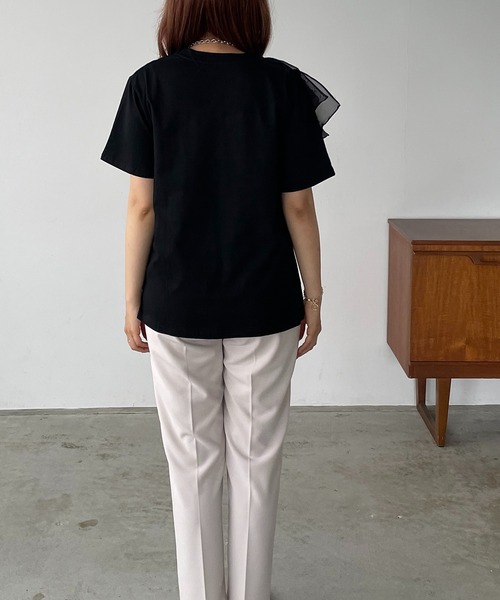 antic rag（アンティックラグ）の「オーガンジーフリルTシャツ（Tシャツ/カットソー・レディース・ホワイト/ブラック・FREE）」の7枚目の写真