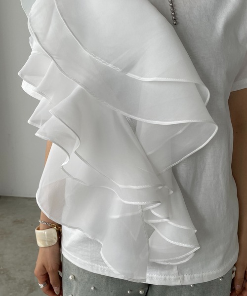 antic rag（アンティックラグ）の「オーガンジーフリルTシャツ（Tシャツ/カットソー・レディース・ホワイト/ブラック・FREE）」の4枚目の写真