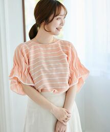 le.coeur blanc | ドビーボーダーギャザーブラウス(シャツ/ブラウス)