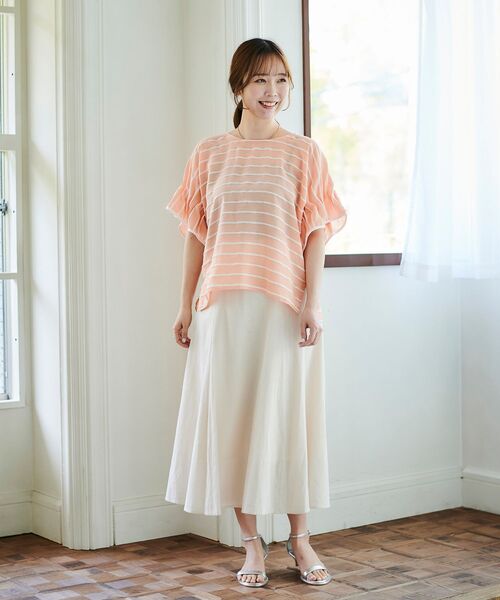 le.coeur blanc（ルクールブラン）の「ドビーボーダーギャザーブラウス（シャツ/ブラウス・レディース・ホワイト系その他/オレンジ系その他/ブラック系その他・38）」の5枚目の写真