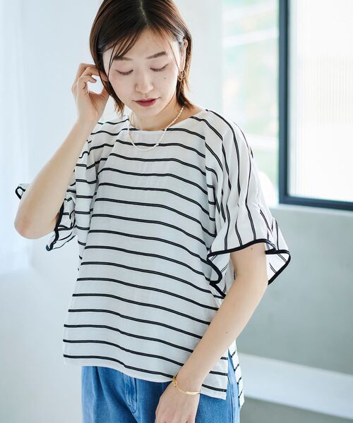 le.coeur blanc（ルクールブラン）の「ドビーボーダーギャザーブラウス（シャツ/ブラウス・レディース・ホワイト系その他/オレンジ系その他/ブラック系その他・38）」の21枚目の写真