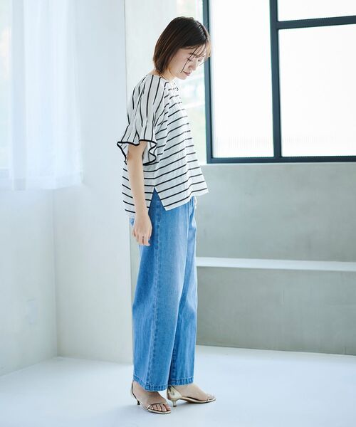 le.coeur blanc（ルクールブラン）の「ドビーボーダーギャザーブラウス（シャツ/ブラウス・レディース・ホワイト系その他/オレンジ系その他/ブラック系その他・38）」の14枚目の写真