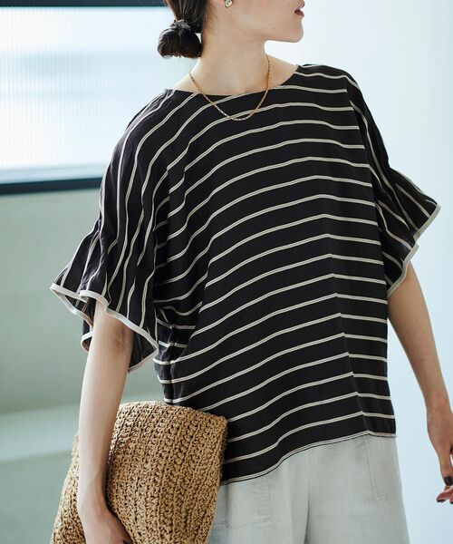 le.coeur blanc（ルクールブラン）の「ドビーボーダーギャザーブラウス（シャツ/ブラウス・レディース・ホワイト系その他/オレンジ系その他/ブラック系その他・38）」の8枚目の写真