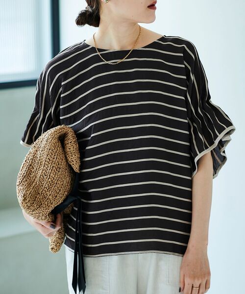 le.coeur blanc（ルクールブラン）の「ドビーボーダーギャザーブラウス（シャツ/ブラウス・レディース・ホワイト系その他/オレンジ系その他/ブラック系その他・38）」の9枚目の写真