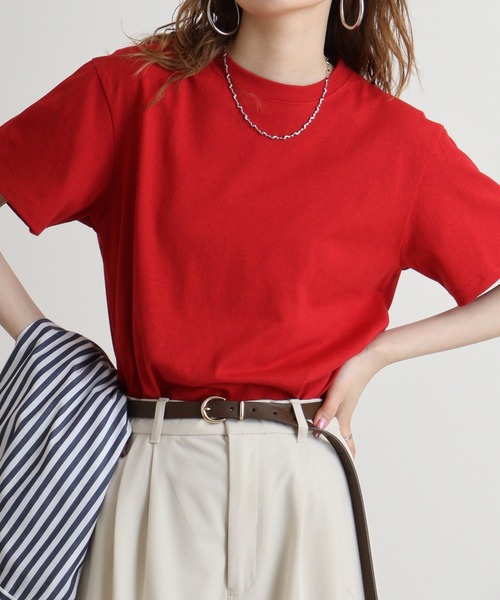 hunch(ハンチ)の「hunch USAコットンベーシックT(Tシャツ/カットソー・レディース・グリーン/オフホワイト/レッド/ベージュ/ブラック・FREE)」の5枚目の写真