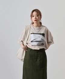 ダンボールニット 転写プリント クルーネック Tシャツ(TIME)