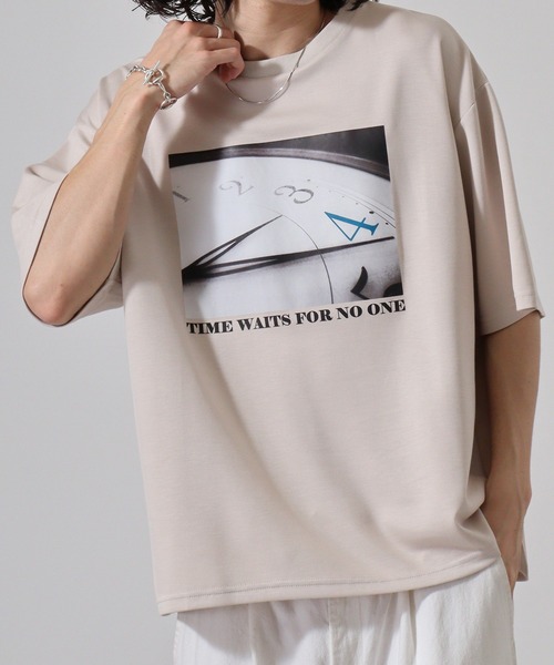 FUNALIVE(ファンアライブ)の「ダンボールニット 転写プリント クルーネック Tシャツ(TIME)(Tシャツ/カットソー・メンズ・ベージュ/ブラック/ホワイト・M/XL/L)」の8枚目の写真