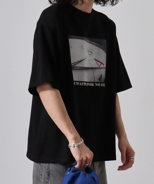 FUNALIVE(ファンアライブ)の「ダンボールニット 転写プリント クルーネック Tシャツ(TIME)(Tシャツ/カットソー・メンズ・ベージュ/ブラック/ホワイト・M/XL/L)」の5枚目の写真