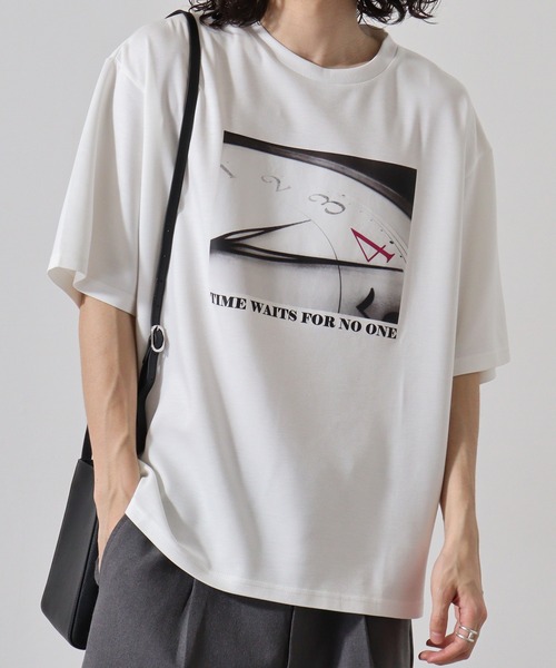 FUNALIVE(ファンアライブ)の「ダンボールニット 転写プリント クルーネック Tシャツ(TIME)(Tシャツ/カットソー・メンズ・ベージュ/ブラック/ホワイト・M/XL/L)」の12枚目の写真