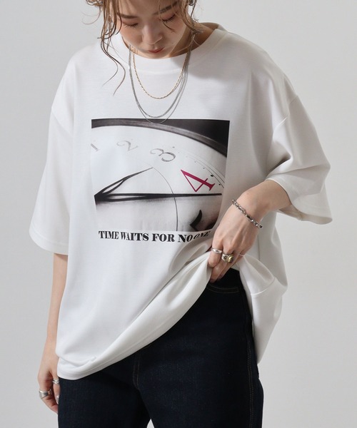 FUNALIVE(ファンアライブ)の「ダンボールニット 転写プリント クルーネック Tシャツ(TIME)(Tシャツ/カットソー・メンズ・ベージュ/ブラック/ホワイト・M/XL/L)」の16枚目の写真