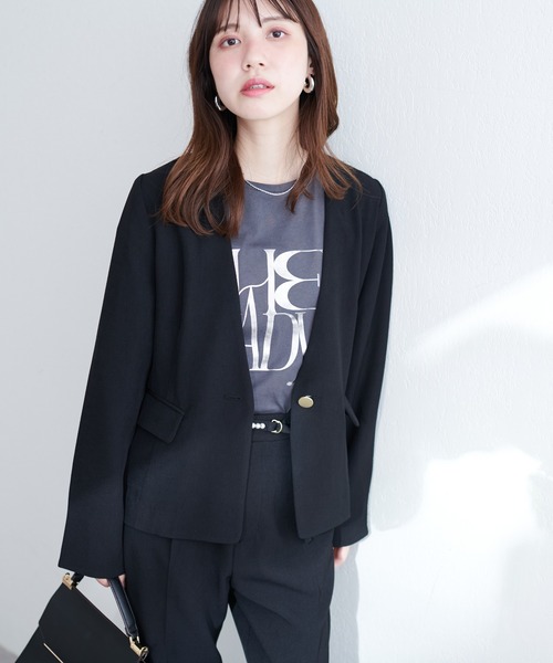 natural couture（ナチュラルクチュール）の「【WEB限定】リバーシブル釦ウォッシャブルジャケット（テーラードジャケット・レディース・ネイビー/グレー/ブラック/ライトベージュ・FREE）」の9枚目の写真