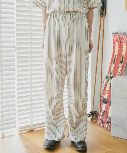 Camphor wood(カンファーウッド)の「stripe relax pajamas pants / ストライプスノーカモパジャマパンツ(その他パンツ・メンズ・グリーン/アイボリー・SMALL/MEDIUM/LARGE)」の2枚目の写真