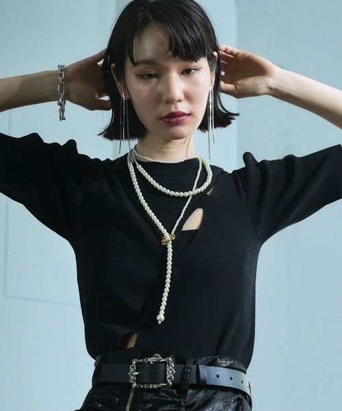 HARE（ハレ）の「【EDGY MODE】スラッシュニット（ニット/セーター・レディース・ブラック・FREE）」の5枚目の写真