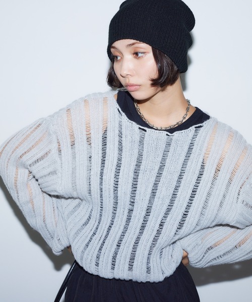 BARRETTA(バレッタ)の「透かしニットプルオーバー(ニット/セーター・レディース・グレー/アイボリー/ブラック/ホワイト・FREE)」の4枚目の写真