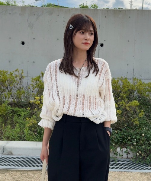 BARRETTA(バレッタ)の「透かしニットプルオーバー(ニット/セーター・レディース・グレー/アイボリー/ブラック/ホワイト・FREE)」の15枚目の写真