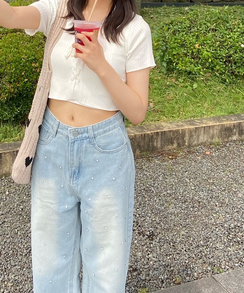 Cham.（チャム）の「デザインデニムワイドパンツ（デニムパンツ・レディース・ライトブルー・M/L/S）」の19枚目の写真