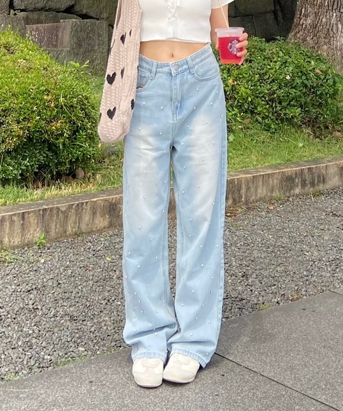 Cham.（チャム）の「デザインデニムワイドパンツ（デニムパンツ・レディース・ライトブルー・M/L/S）」の13枚目の写真