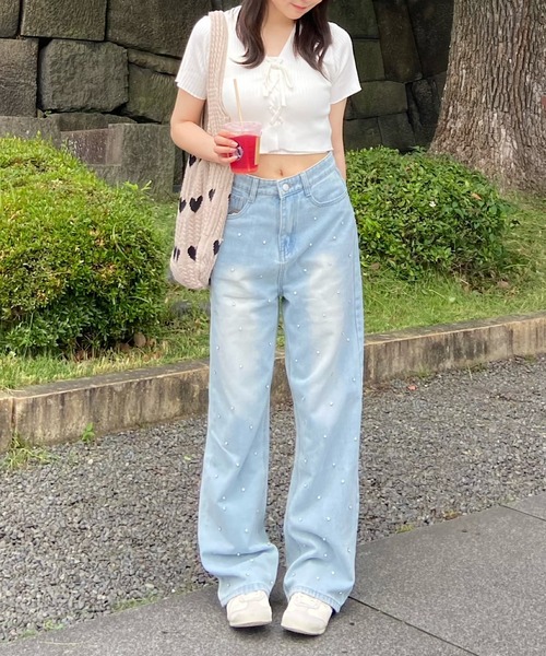 Cham.（チャム）の「デザインデニムワイドパンツ（デニムパンツ・レディース・ライトブルー・M/L/S）」の14枚目の写真