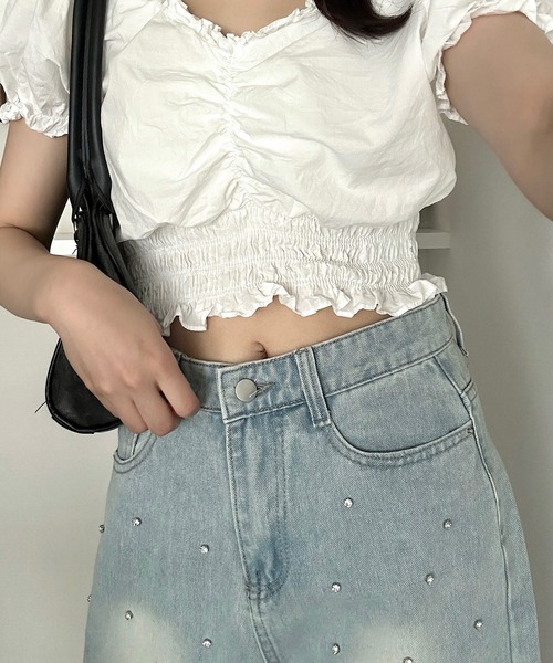 Cham.（チャム）の「デザインデニムワイドパンツ（デニムパンツ・レディース・ライトブルー・M/L/S）」の4枚目の写真