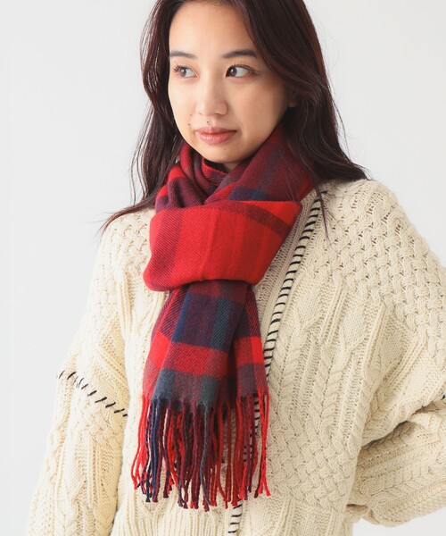 B:MING by BEAMS（ビーミングバイビームス）の「ウール混 チェックストール（ストール/ショール・レディース・グレー/ブルー/ブラウン系その他/レッド・ONE SIZE）」の4枚目の写真