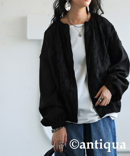 antiqua(アンティカ)の「メッシュレースブルゾン(ブルゾン・レディース・アイボリー/ブラック・ONESIZE)」の11枚目の写真