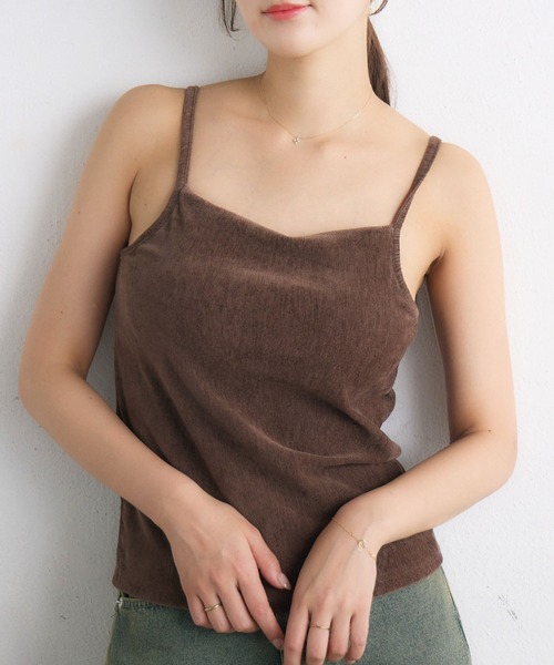 RETRO GIRL（レトロガール）の「ベロアキャミ（Tシャツ/カットソー・レディース・ブラック/ナチュラル/ブラウン・FREE）」の2枚目の写真