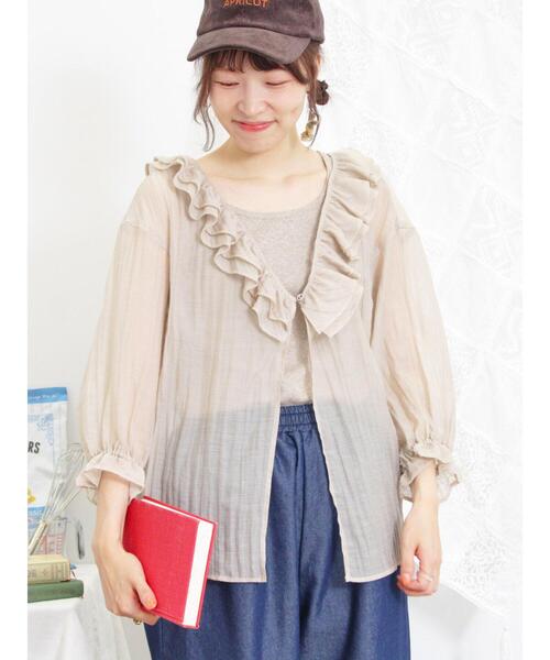 Samansa Mos2(サマンサ モスモス)の「セルロースナイロンシアーフリルブラウス(シャツ/ブラウス・レディース・チャコールグレー/ベージュ/ピンク/カーキ・F)」の3枚目の写真