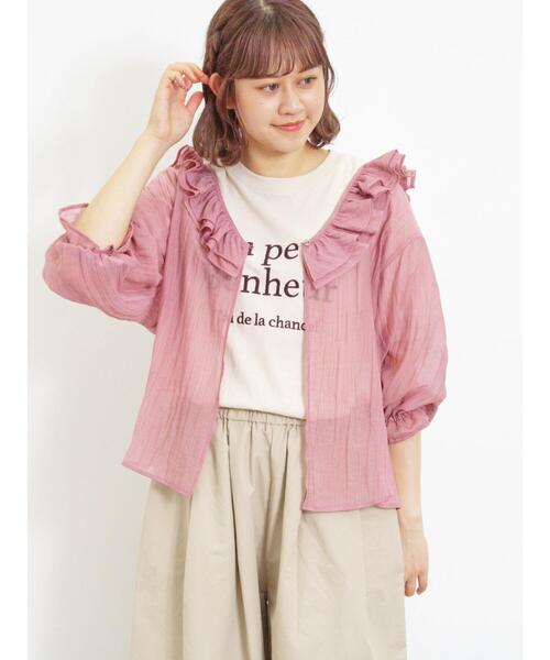 Samansa Mos2(サマンサ モスモス)の「セルロースナイロンシアーフリルブラウス(シャツ/ブラウス・レディース・チャコールグレー/ベージュ/ピンク/カーキ・F)」の1枚目の写真