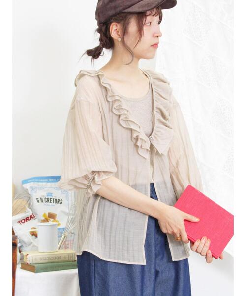 Samansa Mos2(サマンサ モスモス)の「セルロースナイロンシアーフリルブラウス(シャツ/ブラウス・レディース・チャコールグレー/ベージュ/ピンク/カーキ・F)」の19枚目の写真