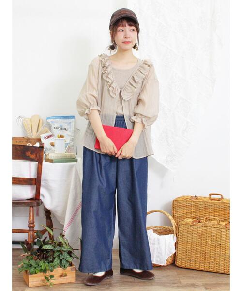 【SARASA】　シアーブラウス　フリル　メロウ　ピンク　M〜L　e0204 1着でも送料無料】 SARASA】 シアーブラウス e0204 M〜L ピンク