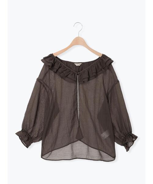 Samansa Mos2(サマンサ モスモス)の「セルロースナイロンシアーフリルブラウス(シャツ/ブラウス・レディース・チャコールグレー/ベージュ/ピンク/カーキ・F)」の7枚目の写真