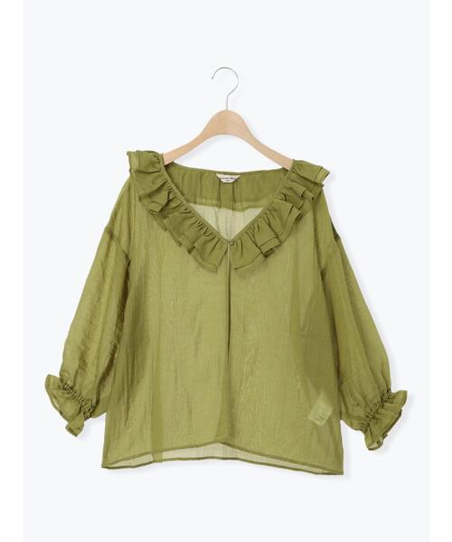 Samansa Mos2(サマンサ モスモス)の「セルロースナイロンシアーフリルブラウス(シャツ/ブラウス・レディース・チャコールグレー/ベージュ/ピンク/カーキ・F)」の9枚目の写真