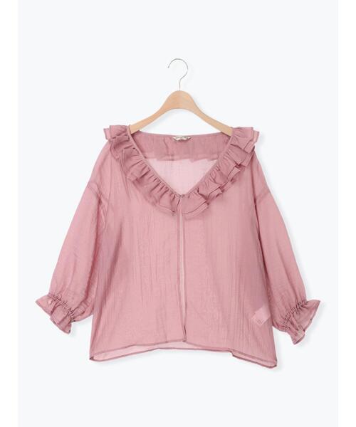 Samansa Mos2(サマンサ モスモス)の「セルロースナイロンシアーフリルブラウス(シャツ/ブラウス・レディース・チャコールグレー/ベージュ/ピンク/カーキ・F)」の10枚目の写真