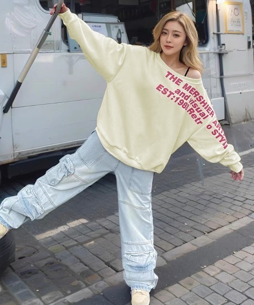 GEMEDA(ジェメダ)の「ショルダーロゴルーズトレーナー(Tシャツ/カットソー・レディース・グレー/ライトベージュ・M)」の12枚目の写真