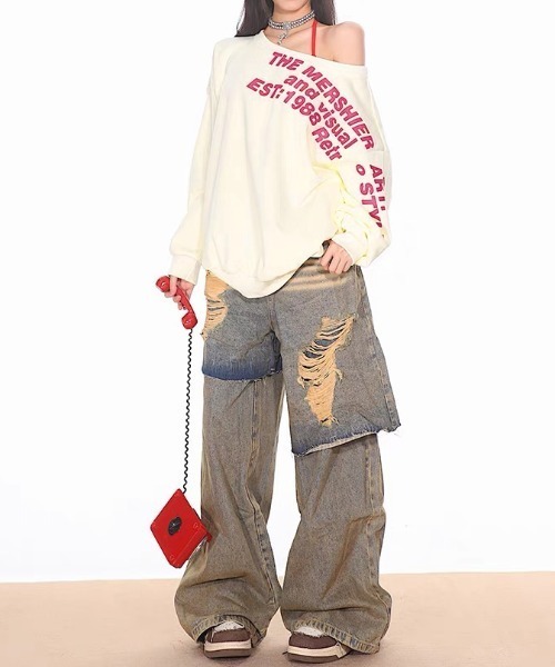 GEMEDA(ジェメダ)の「ショルダーロゴルーズトレーナー(Tシャツ/カットソー・レディース・グレー/ライトベージュ・M)」の16枚目の写真