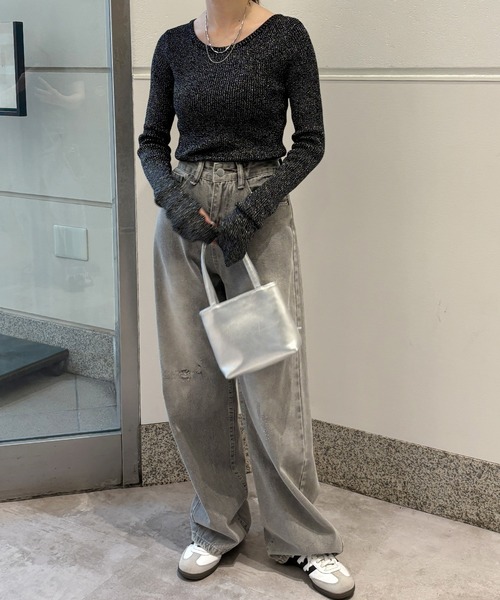 ISOOK（アイスー）の「【ISOOK / アイスー】ラメリブニット  / 春ニット 指穴 サムホール ラメニット ZOZOTOWN限定（ニット/セーター・レディース・グレー/チャコールグレー/ブラック・FREE）」の13枚目の写真