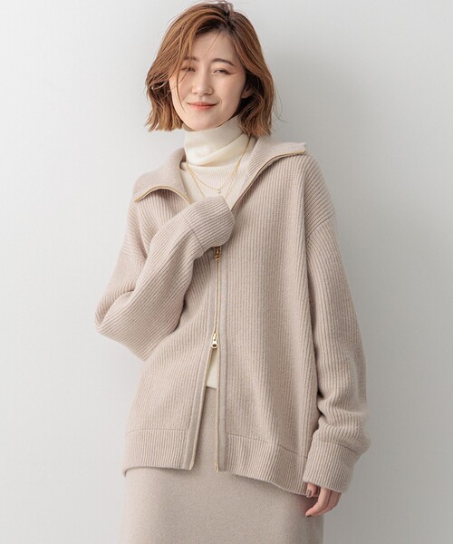 23区 L(ニジュウサンクオオキイサイズ)の「【洗える】カシミヤブレンド ジップアップ ニットブルゾン(ブルゾン・レディース・ライトグレー系/ベージュ系/グレー系・46/44)」の3枚目の写真