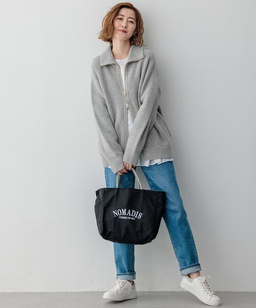 23区 L(ニジュウサンクオオキイサイズ)の「【洗える】カシミヤブレンド ジップアップ ニットブルゾン(ブルゾン・レディース・ライトグレー系/ベージュ系/グレー系・46/44)」の5枚目の写真