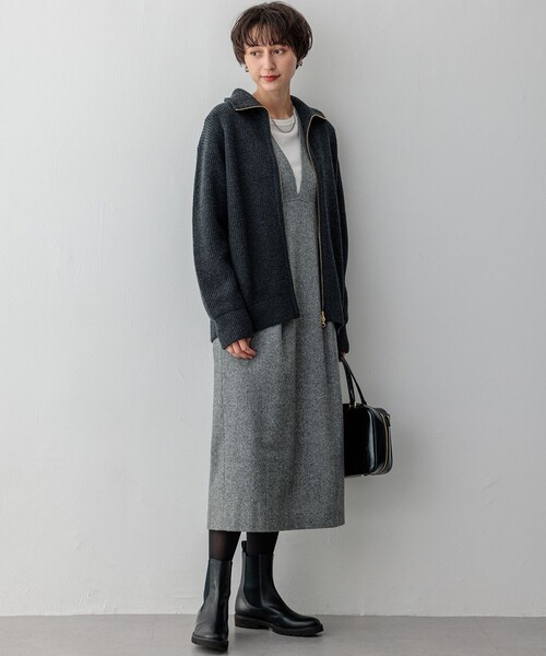23区 L(ニジュウサンクオオキイサイズ)の「【洗える】カシミヤブレンド ジップアップ ニットブルゾン(ブルゾン・レディース・ライトグレー系/ベージュ系/グレー系・46/44)」の14枚目の写真
