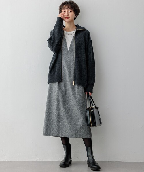 23区 L(ニジュウサンクオオキイサイズ)の「【洗える】カシミヤブレンド ジップアップ ニットブルゾン(ブルゾン・レディース・ライトグレー系/ベージュ系/グレー系・46/44)」の15枚目の写真