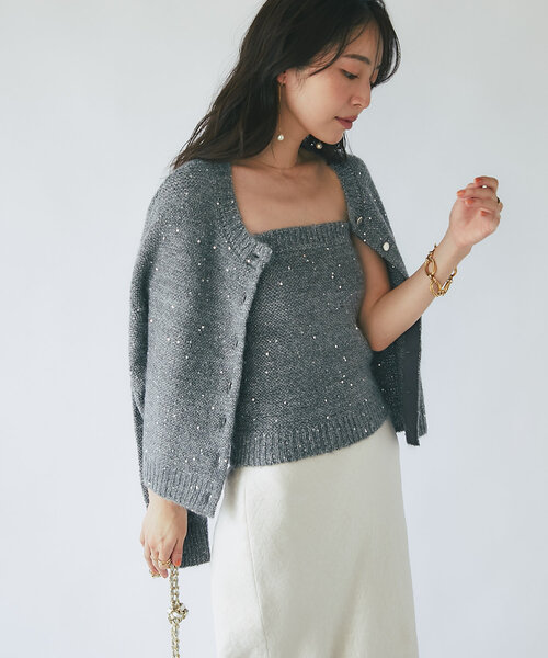 セール】【アンサンブル可】スパンコールモヘアカーディガン
