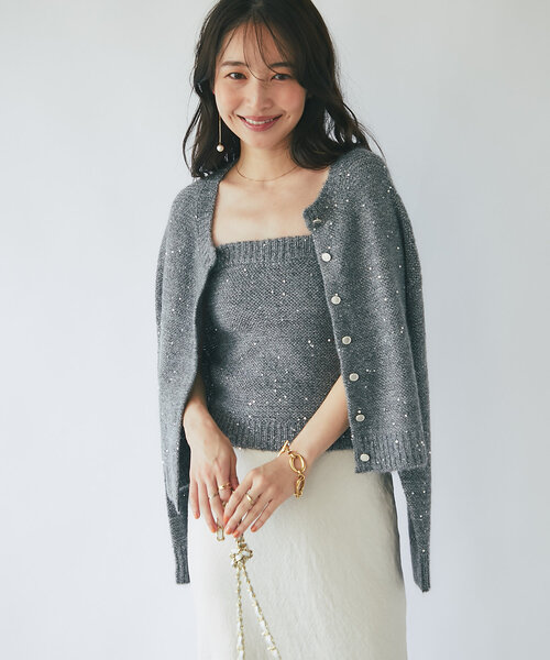 セール】【アンサンブル可】スパンコールモヘアカーディガン