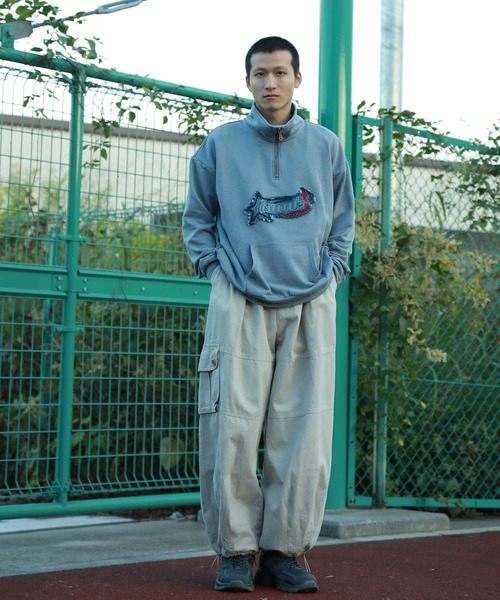 セール】HOOK -original- アメカジパッチ刺繍デニム風ウォッシュハーフ