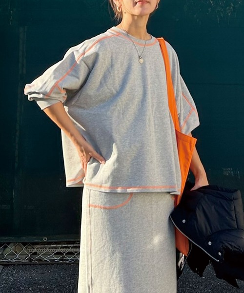 CORNERS by KR（コーナーズバイケーアール）の「【CORNERS by KR】裏毛配色ステッチプルオーバー（Tシャツ/カットソー・レディース・ブラック/ブルーグレー/オートミール/杢グレー・FREE）」の3枚目の写真