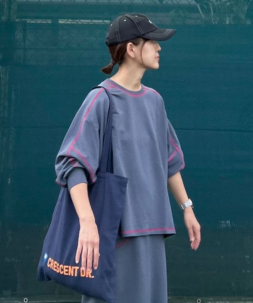 CORNERS by KR（コーナーズバイケーアール）の「【CORNERS by KR】裏毛配色ステッチプルオーバー（Tシャツ/カットソー・レディース・ブラック/ブルーグレー/オートミール/杢グレー・FREE）」の2枚目の写真