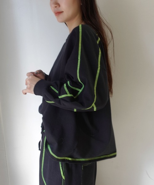 CORNERS by KR（コーナーズバイケーアール）の「【CORNERS by KR】裏毛配色ステッチプルオーバー（Tシャツ/カットソー・レディース・ブラック/ブルーグレー/オートミール/杢グレー・FREE）」の5枚目の写真